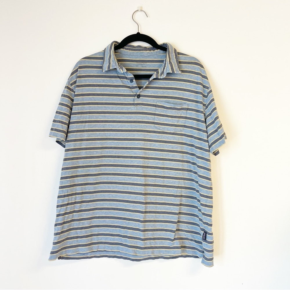 PATAGONIA Men’s Soft Striped Polo Blue Size XL